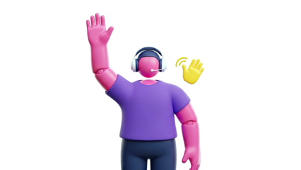 3D Character with Headphones Waving Hello