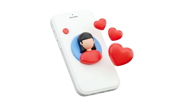 3D Render of Smartphone with User Profile and Hearts - Powered by Adobe
