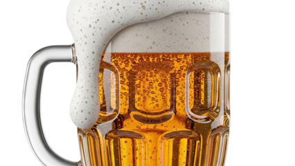 Close-up of a mug of beer with overflowing foam