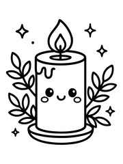 Obraz premium Cute Candle: An endearing, cartoon-style candle, complete with a smiling face and whimsical touches, offering a sense of warmth and comfort.