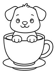 Puppy in a teacup: A delightful sketch of a cute puppy nestled comfortably inside a teacup, exuding an aura of coziness and playful charm.