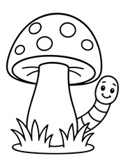Mushroom and Worms Illustration: A whimsical illustration depicts a charming mushroom with a friendly worm enjoying the woodland setting.