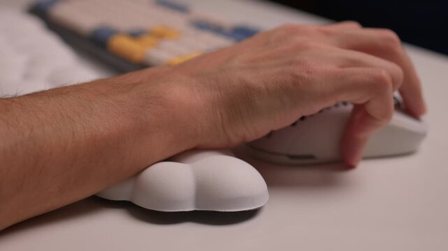 Keyboard setup showcase, Ergonomic mechanical keyboard display, Closeup of tactile switches on custom keyboard, Designer testing pastel keycaps with ergonomic wrist cushion setup