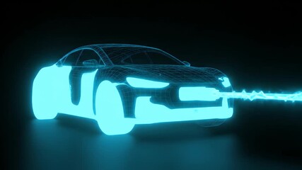Cinematic 3D Hologram Showcasing the Electric Vehicle Charging Process, Highlighting Future of Sustainable Automotive Engineering - Powered by Adobe