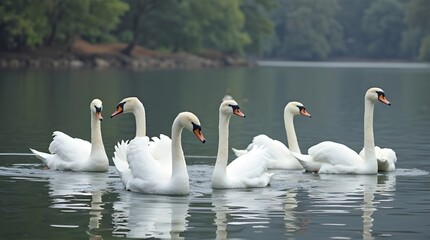 some white swans in natural waters
