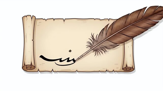 Old Scroll With Feather Quill And Ink Writing Creative Art History
