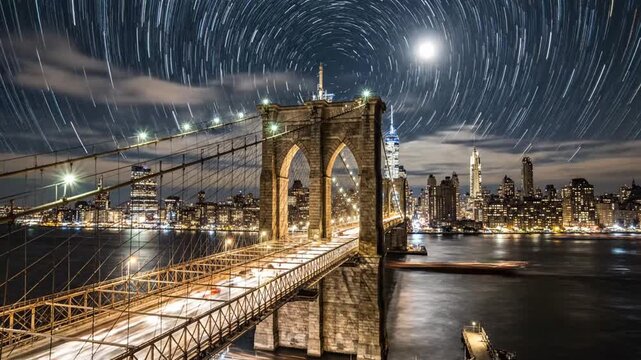 Brooklyn bridge under starry night sky