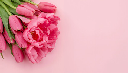 Fototapeta premium パステルピンク背景に花束が映える春の華やかな背景素材.生成AI