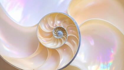 Nautilus Shell Close Up Golden Spiral Natural Background