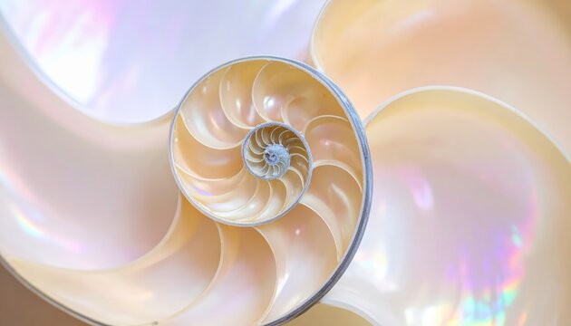 Nautilus Shell Close Up Golden Spiral Natural Background