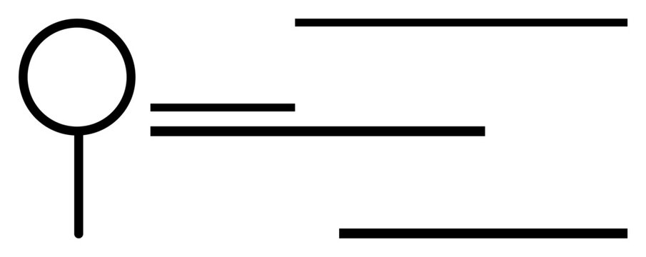 Magnifying glass next to parallel horizontal lines, representing exploration, analysis, search, focus, and discovery. Ideal for research, data, internet clarity precision analytics simple flat