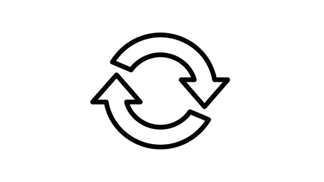 A Simple black and white outline icon representing a circular refresh or reload process with two arrows forming a loop, perfect for digital interfaces