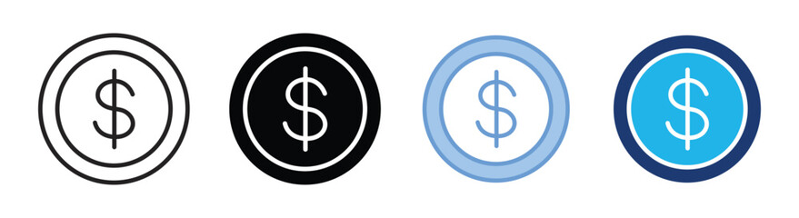 Dollar icon set multiple style collection