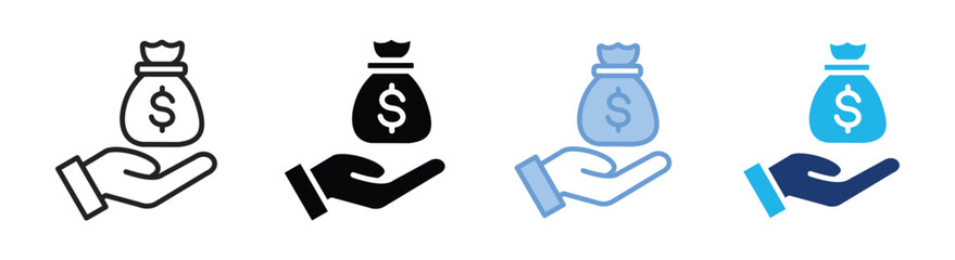 Money bag icon set multiple style collection