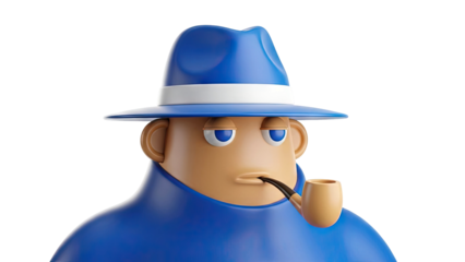 3D Cartoon Character with Blue Hat and Pipe