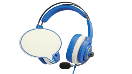 Blue Headphones with Speech Bubble Icon