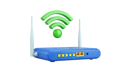 Blue WiFi Router with Green Signal Icon