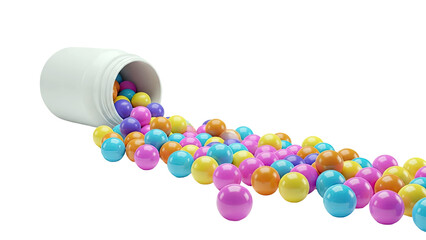 Colorful Spheres Spilling from a White Container