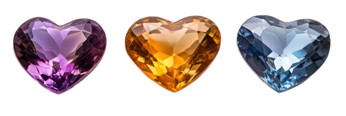 Colorful heart-shaped gems valentine's day love symbols on transparent background