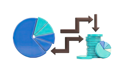 Financial Data Visualization: Pie Chart, Arrows, and Coins
