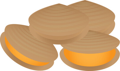 A vector art of marine bivalve mollusk with two hinged shells, often edible and found burrowed in sand or mud.  © RoseAnn