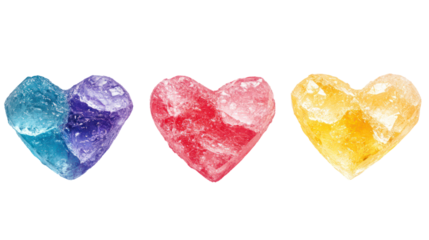 Colorful heart gems valentine's day love symbols isolated on transparent background
