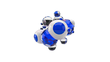 Abstract Cluster of Blue and White Spheres