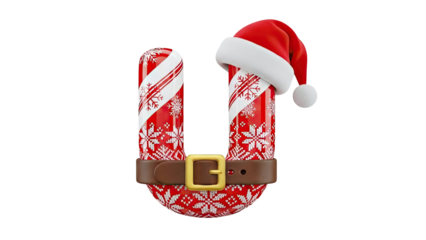 Candy Cane Shaped Letter U with Santa Hat and Belt