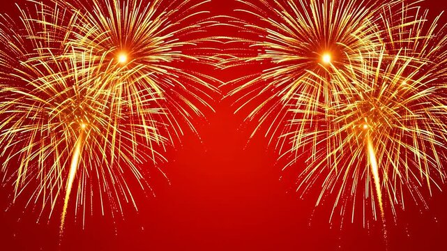  fireworks on red background