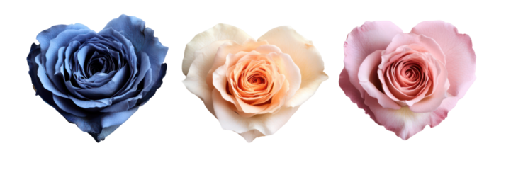 Valentine's day roses in heart shapes, romantic love concept, isolated on transparent background