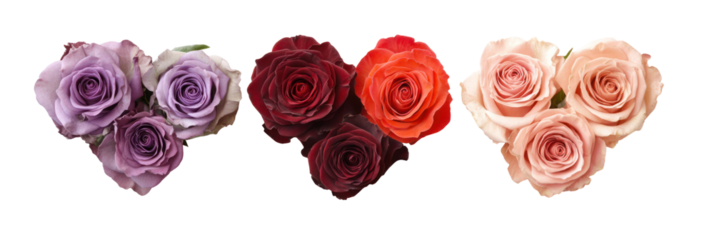 Valentine's day roses heart shapes, romantic bouquets, floral arrangements, love symbols, isolated on transparent background