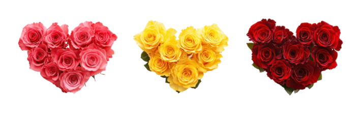 Valentine's day heart-shaped rose arrangements, romantic bouquets, floral designs, isolated on transparent background