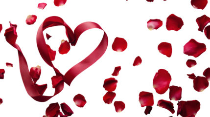 Romantic valentine's day heart with rose petals on transparent background
