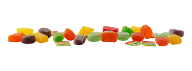assorted gummy candies display isolated