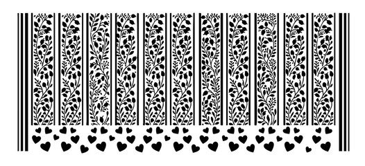 Stylized heather shoots with hearts are like a QR code, a barcode