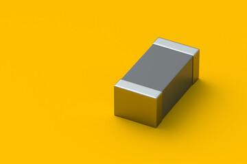 Smd capacitor on orange background. Electronic component. Circuit board element. Copy space. 3d render