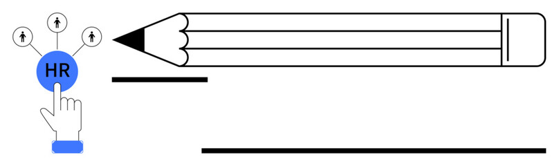 Obraz premium Recruitment, skill management, career growth, leadership, team management, training. Hand selecting HR icon with upward arrows, pencil for writing. Recruitment and skill management idea