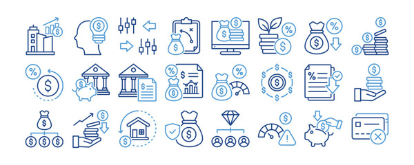 Return on Investment icon collection. Containing design Company Growth, Investment Ideas, Stock Exchange, Investment Strategy, Digital Investment