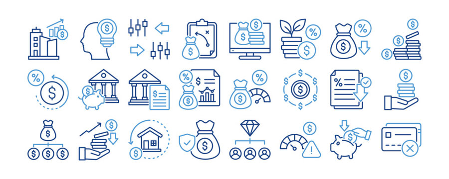 Return on Investment icon collection. Containing design Company Growth, Investment Ideas, Stock Exchange, Investment Strategy, Digital Investment