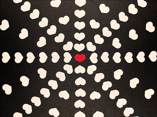 Concentric circles of white hearts surrounding a red heart