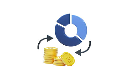 Financial Cycle: Pie Chart, Coins, and Arrows