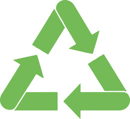 A minimalist green recycling symbol featuring three flat, rounded arrows forming a triangular loop. This universal icon represents ecological sustainability and waste management.