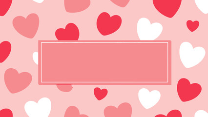 A charming pink background adorned with numerous red, pink, and white hearts, featuring a central rectangular frame for text, perfect for romantic themes or Valentine's Day.