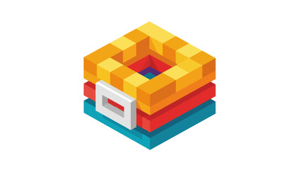 Obraz premium Abstract 3D Cube Structure with Colorful Layers and Inner Core.
