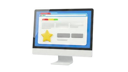 3D Computer Screen Displaying a Website with a Yellow Star Rating