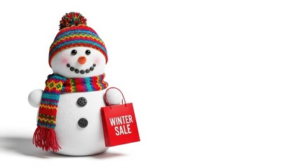 Cute Snowman Winter Sale Advertising Background with Copy Space