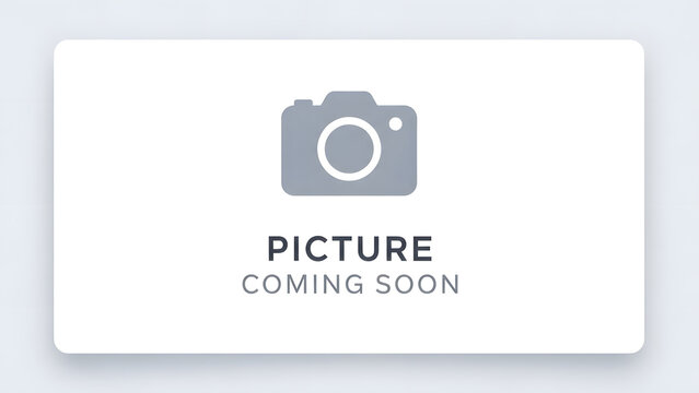 Clean minimal placeholder graphic with a camera icon and the text picture coming soon on a light background