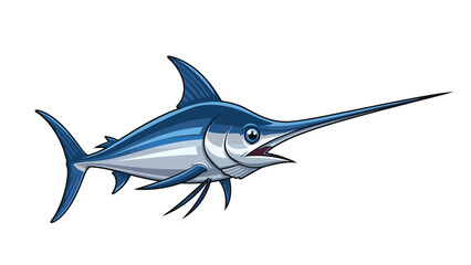 Cartoon Blue Marlin or Swordfish Illustration on White Background