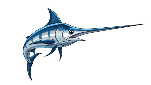 Vibrant Blue Swordfish Cartoon Vector Illustration Isolated on White Background