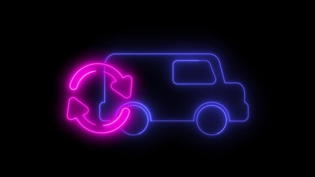 Neon light effect animation of a van icon with circular arrows